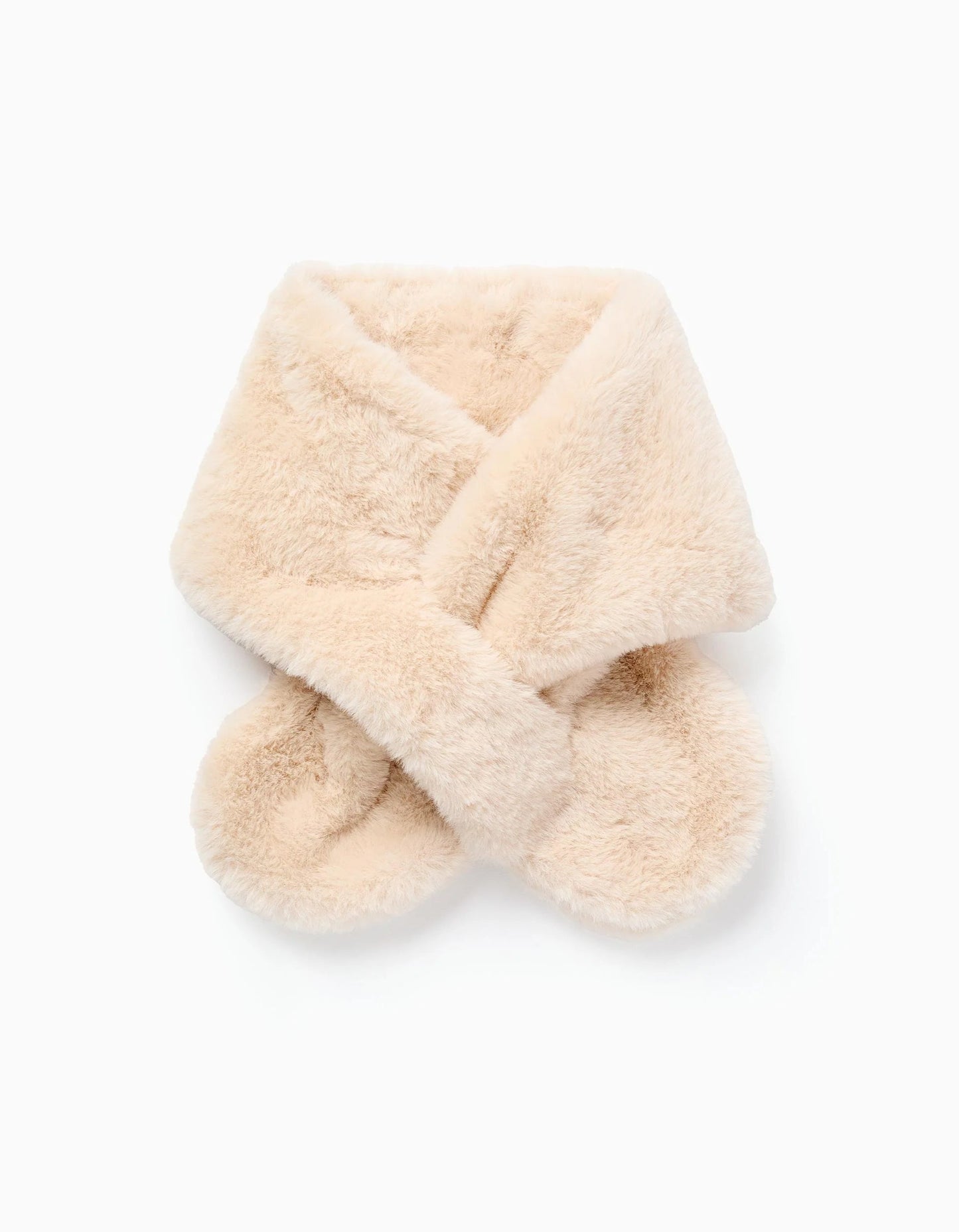 Plush Scarf with Opening for Baby Girls, Beige