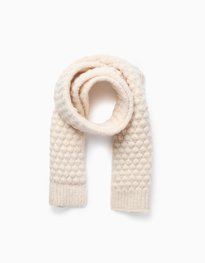 Textured Beanie + Scarf for Babies and Girls, Beige