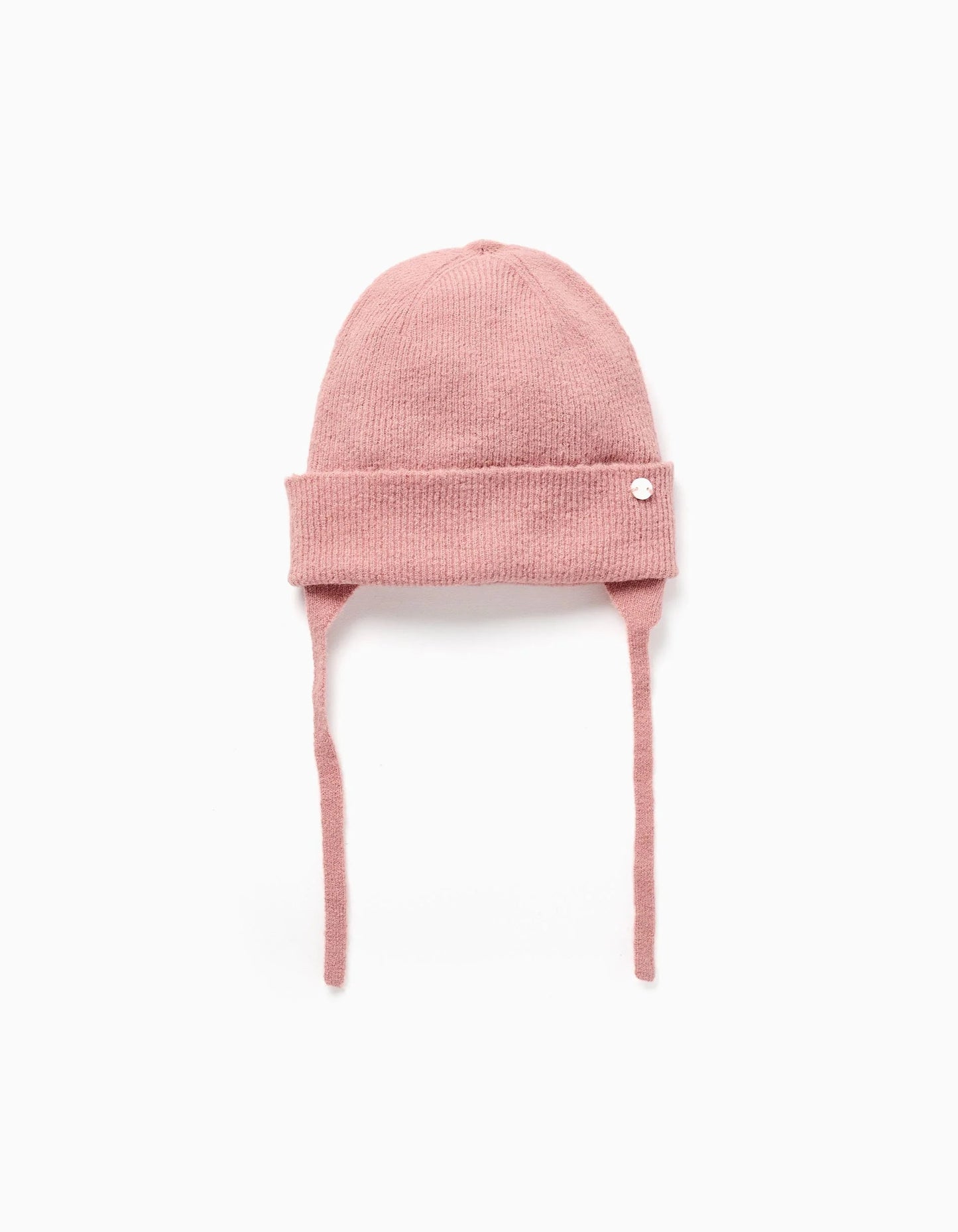 Knitted Beanie with Straps and Ear Protection for Baby Girls, Pink