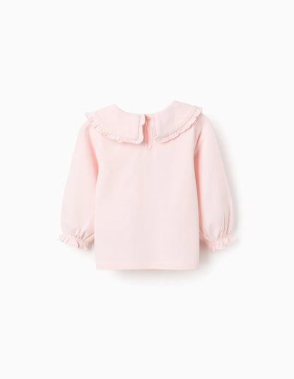 Peter Pan Collar T-shirt with Ruffles for Baby Girls, Pink