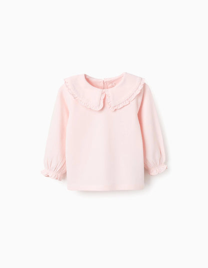 Peter Pan Collar T-shirt with Ruffles for Baby Girls, Pink