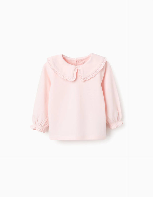 Peter Pan Collar T-shirt with Ruffles for Baby Girls, Pink