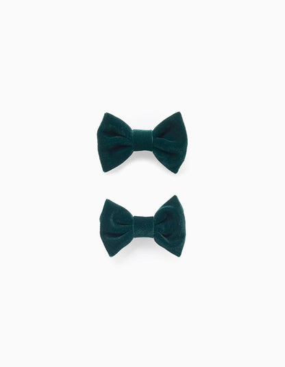 Pack of 2 Velvet Hair Clips for Babies and Girls, Dark Green