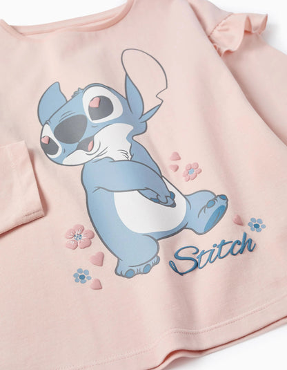 Long Sleeve Cotton T-shirt for Girls 'Stitch', Pink