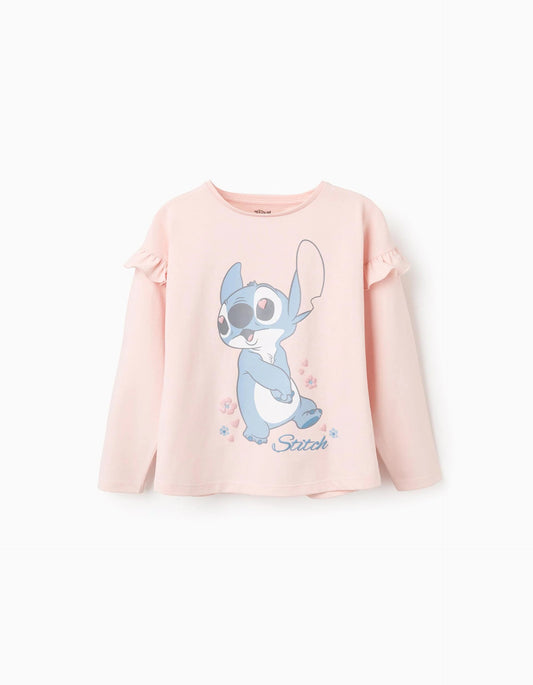 Long Sleeve Cotton T-shirt for Girls 'Stitch', Pink