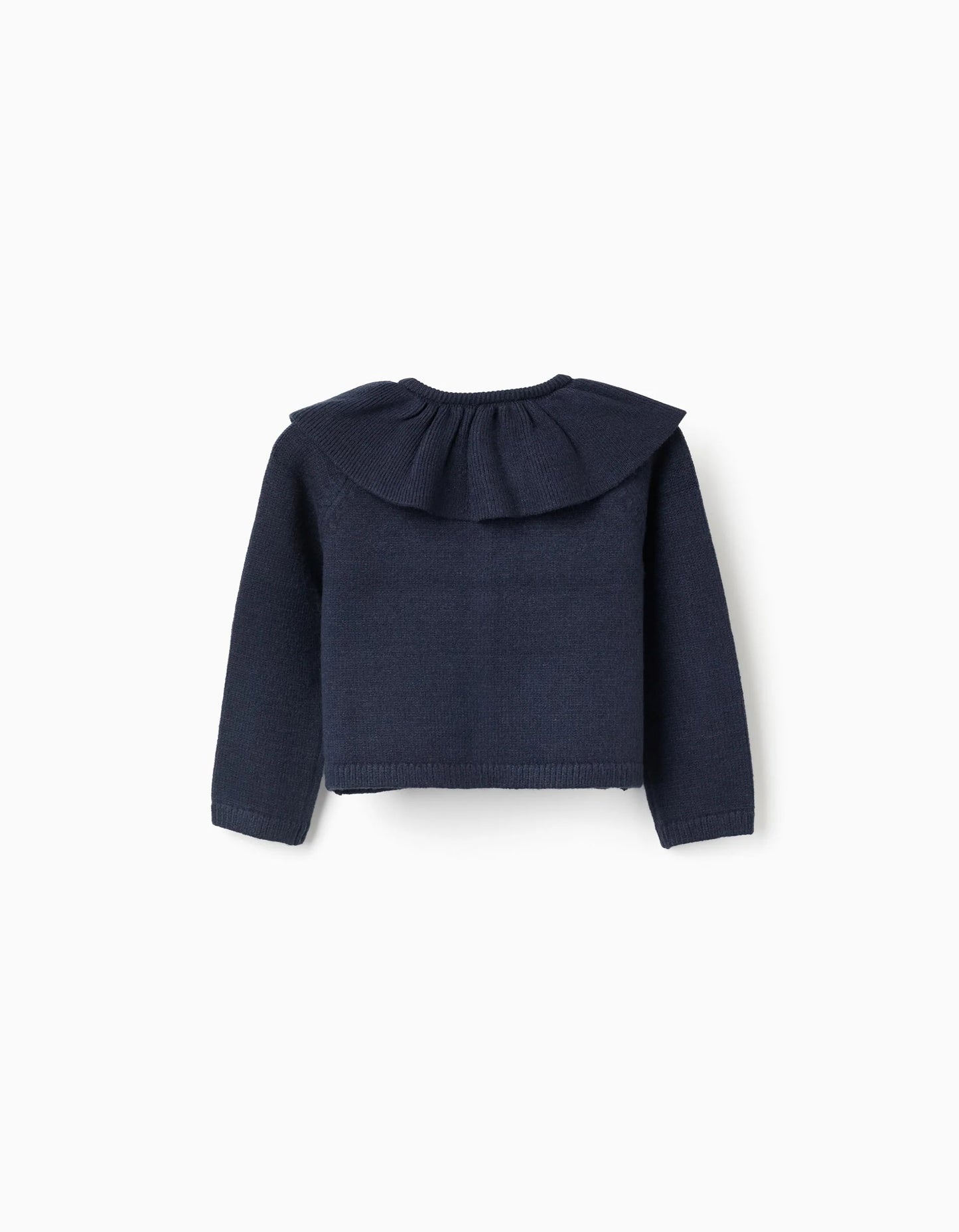 Knit Cardigan with Ruffled Maxi Collar for Baby Girls, Dark Blue