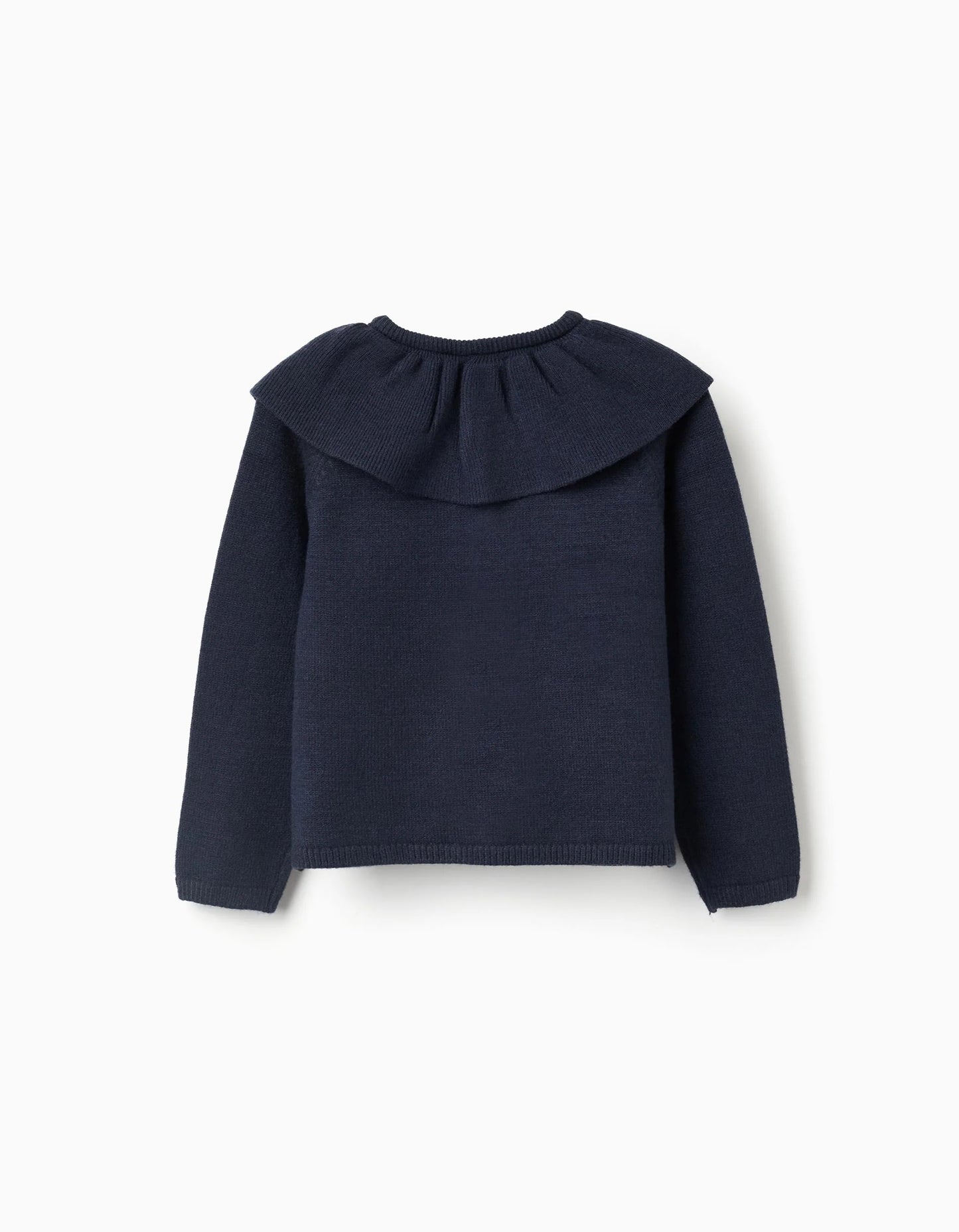 Knit Cardigan with Ruffled Maxi Collar for Girls, Dark Blue
