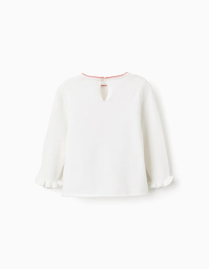 Heart Jacquard Jumper with Ruffles for Baby Girls, White