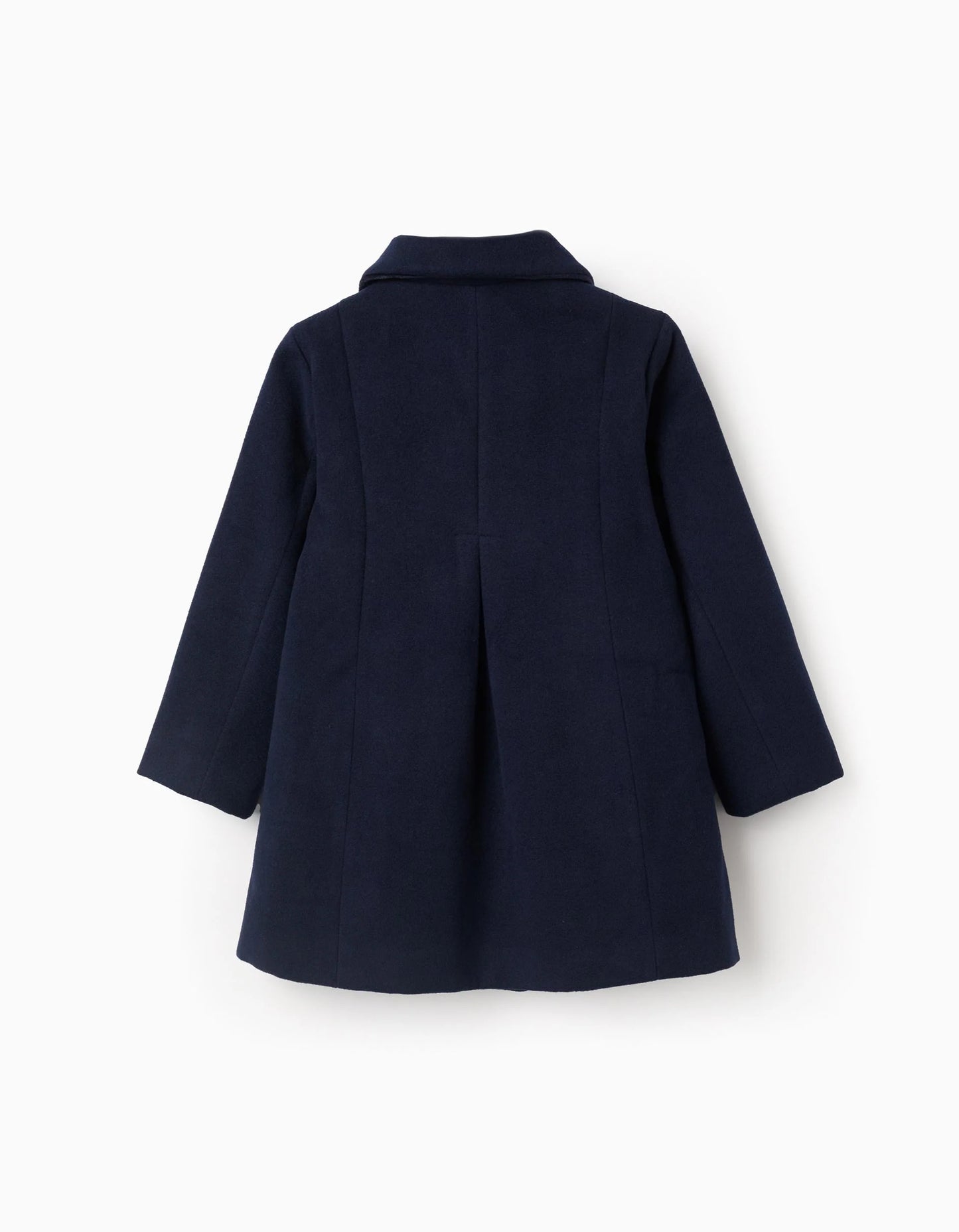 Wool Effect Coat with Front Pockets for Girls, Dark Blue