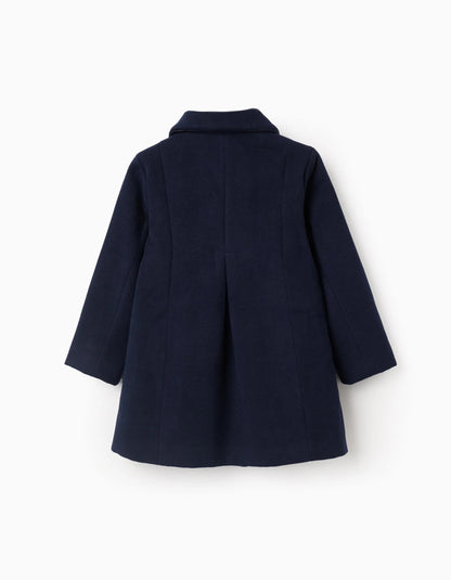 Wool Effect Coat with Front Pockets for Girls, Dark Blue