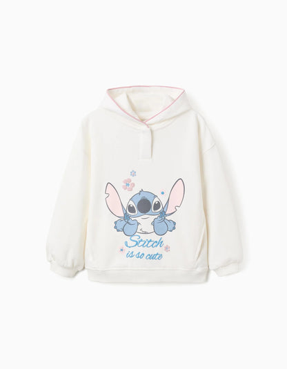Cotton Hooded Sweatshirt for Girls 'Stitch', White
