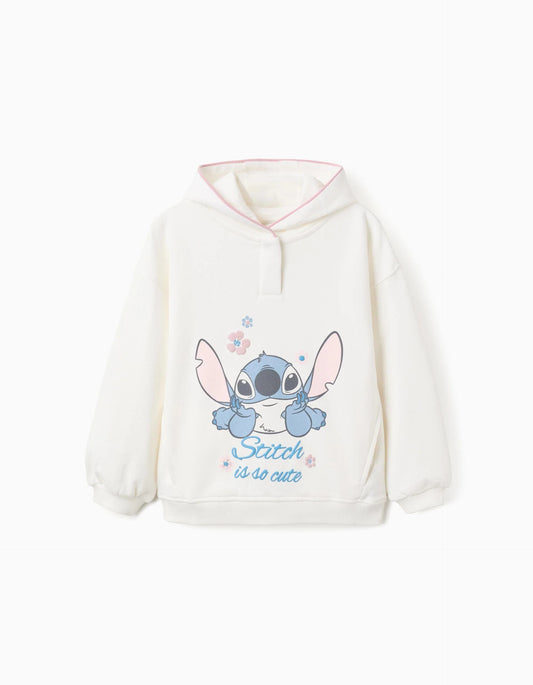 Cotton Hooded Sweatshirt for Girls 'Stitch', White