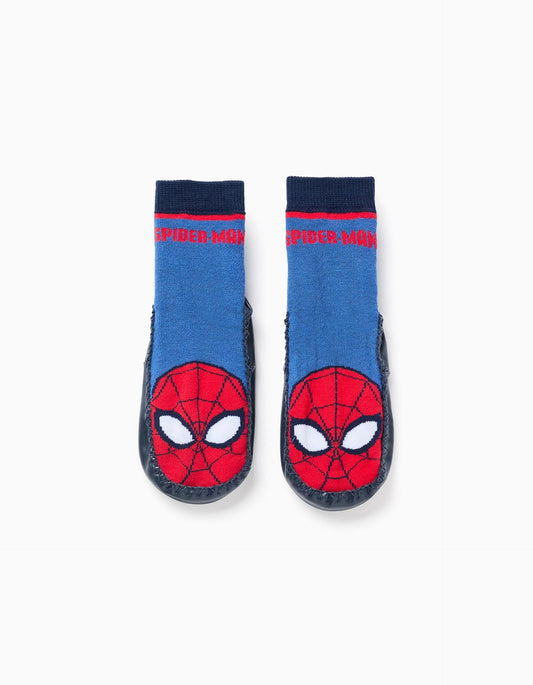 Socks-Slippers with Spider-Man Motif for Boys, Blue/Red