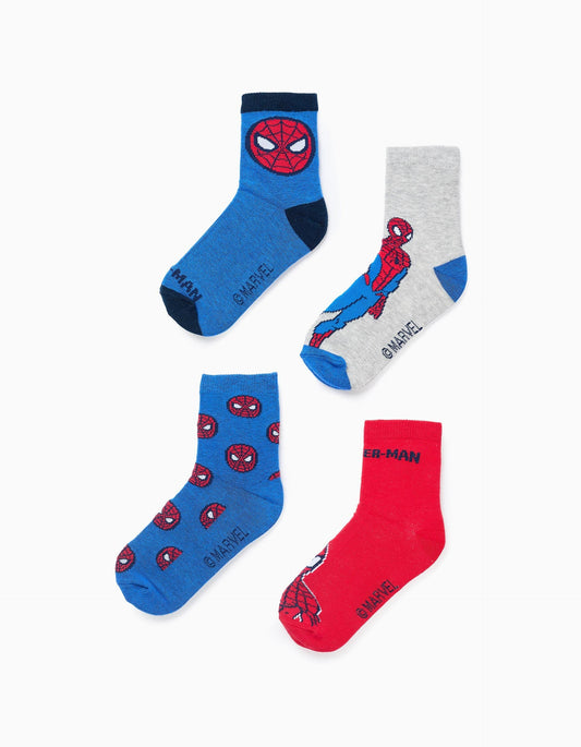 Pack of 4 Pairs of Spider-Man Socks for Boys, Blue/Red/Grey
