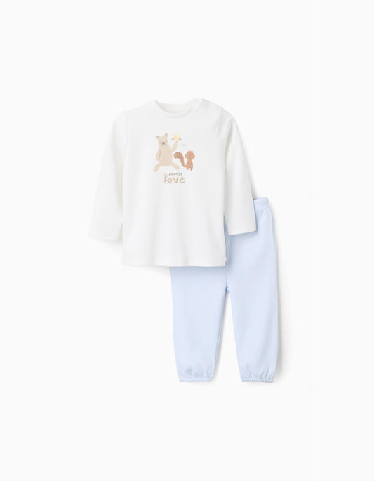 Cotton Pyjamas for Baby Boys 'Family Love', White/Blue