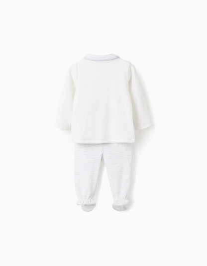 Velour Sweatshirt + Trousers for Newborns 'Cloud', White/Grey