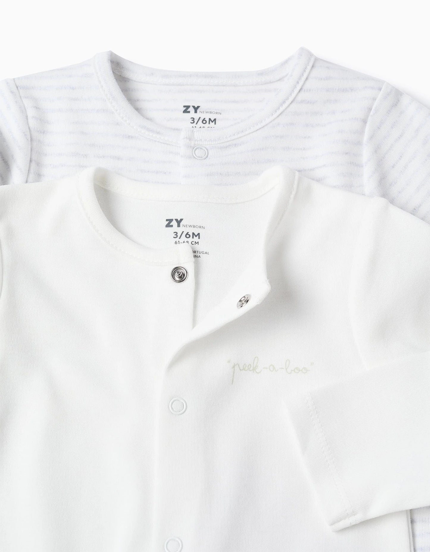 Pack of 2 Cotton Sleepsuits for Newborns 'Peek', White/Grey