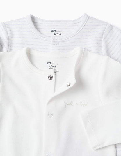 Pack of 2 Cotton Sleepsuits for Newborns 'Peek', White/Grey