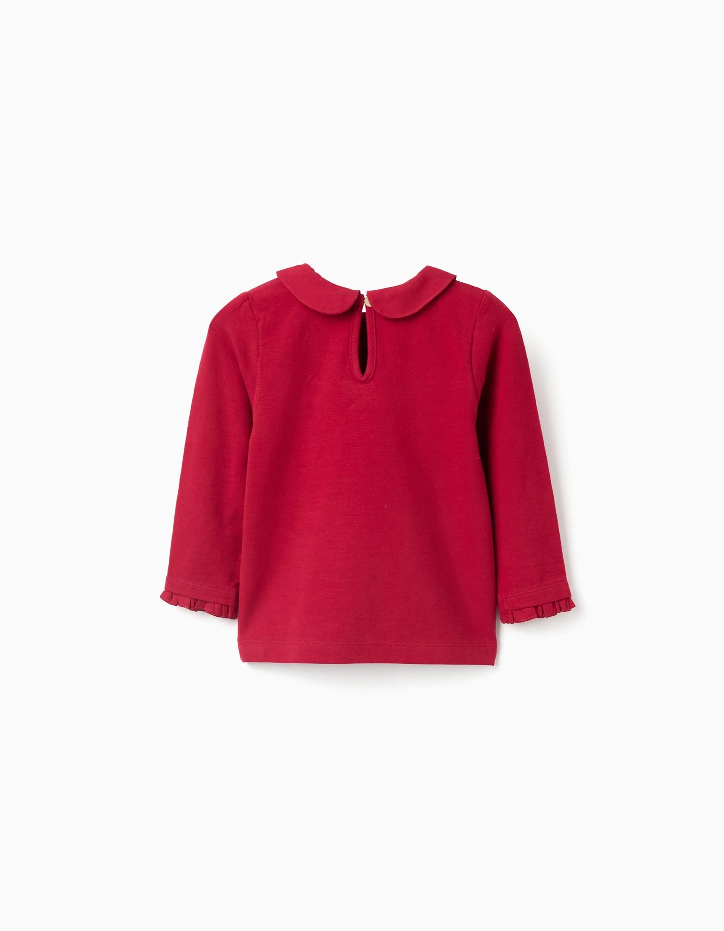 Long Sleeve T-shirt with Pleats and Ruffles for Baby Girls, Red
