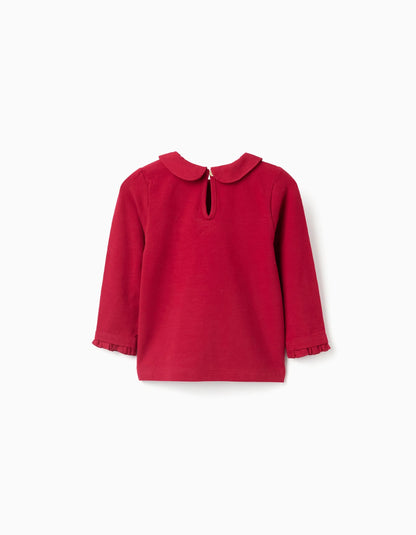 Long Sleeve T-shirt with Pleats and Ruffles for Baby Girls, Red