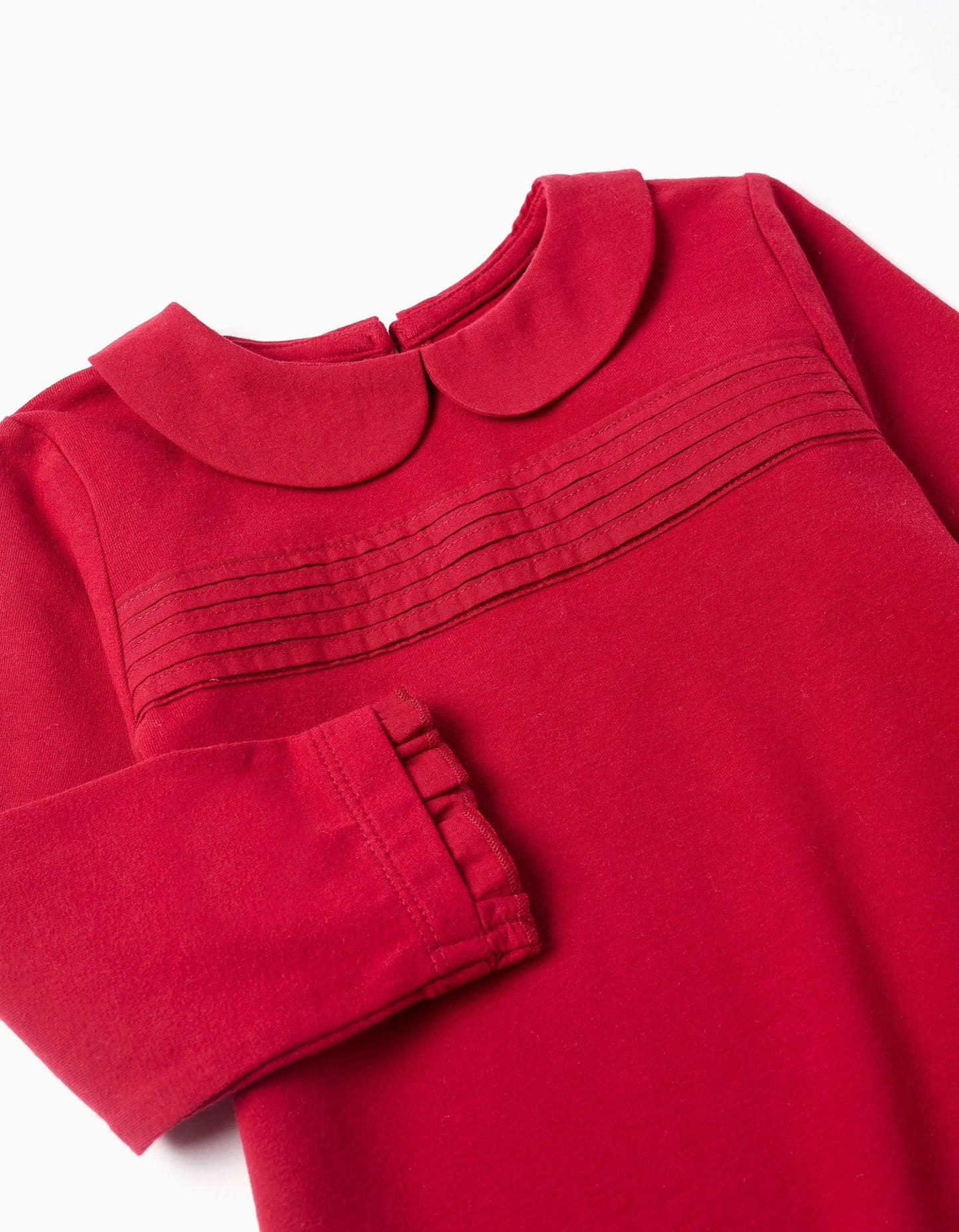 Long Sleeve T-shirt with Pleats and Ruffles for Baby Girls, Red