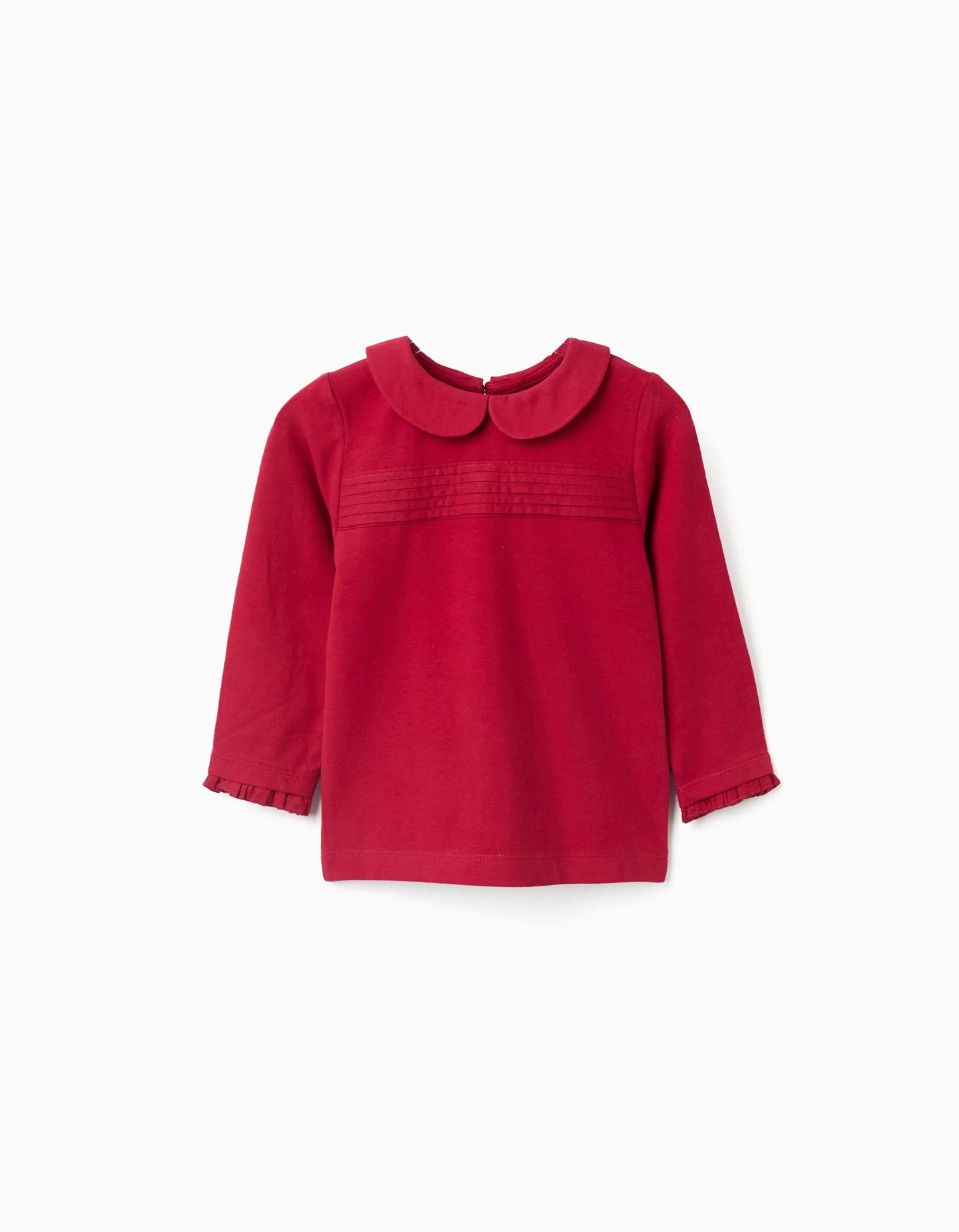 Long Sleeve T-shirt with Pleats and Ruffles for Baby Girls, Red
