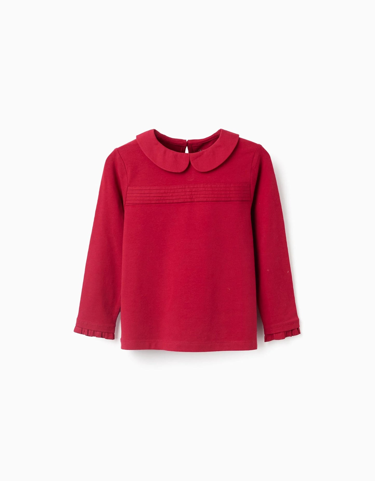Long Sleeve T-shirt with Pleats and Ruffles for Girls, Red