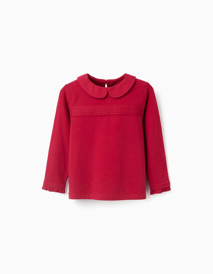 Long Sleeve T-shirt with Pleats and Ruffles for Girls, Red