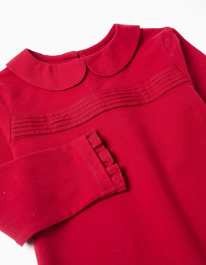 Long Sleeve T-shirt with Pleats and Ruffles for Girls, Red