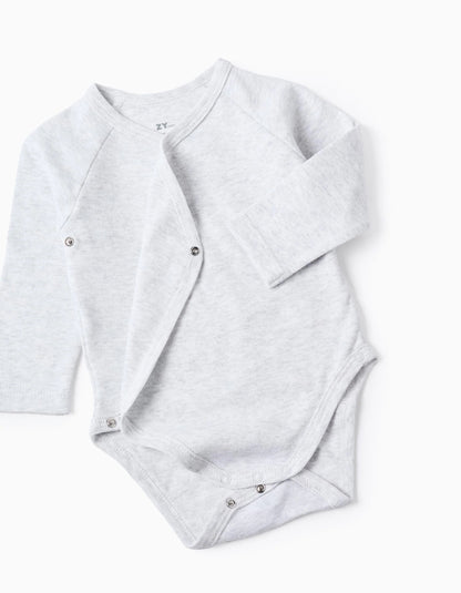 Pack of 4 Wrapover Bodysuits for Newborns and Babies, White/Grey