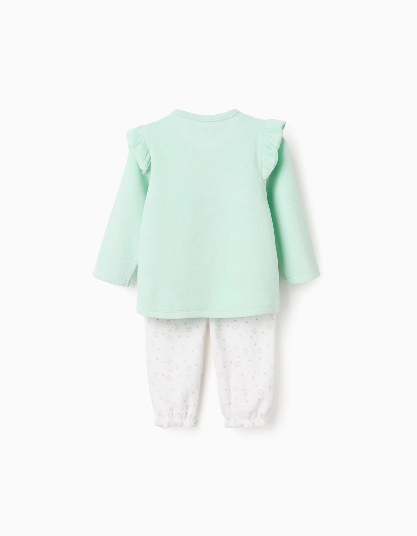 'Emotions' glow-in-the-dark velvet pyjama for baby girls, light green