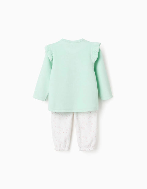 Emotions' glow-in-the-dark velvet pyjama for baby girls, light green