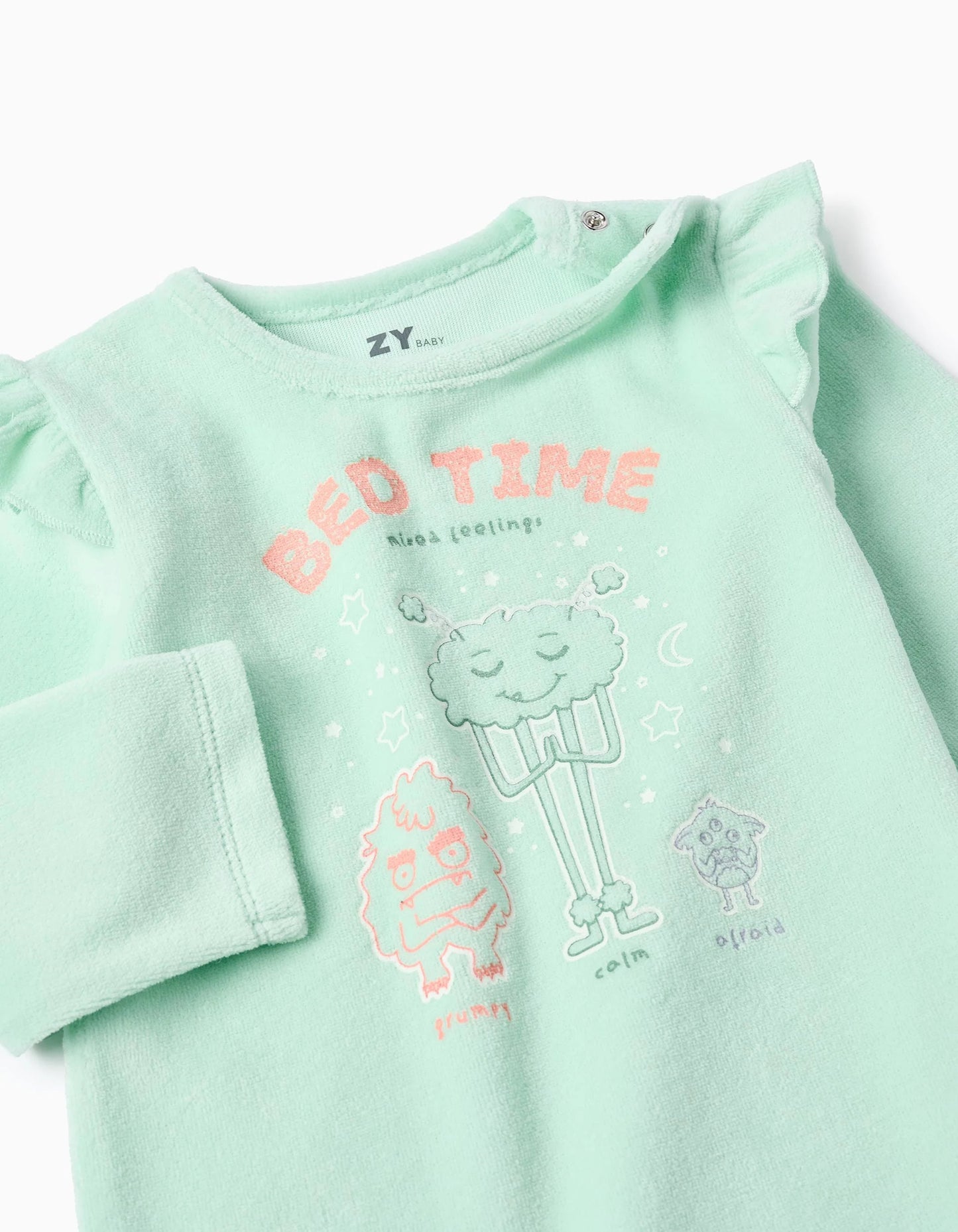 'Emotions' glow-in-the-dark velvet pyjama for baby girls, light green