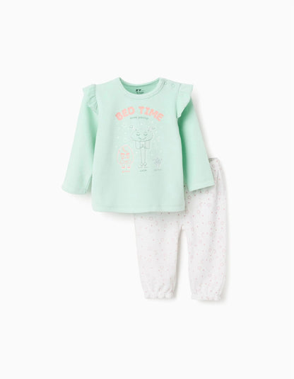 'Emotions' glow-in-the-dark velvet pyjama for baby girls, light green