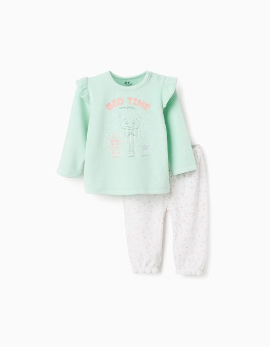 'Emotions' glow-in-the-dark velvet pyjama for baby girls, light green