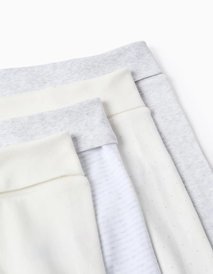 Pack of 4 Extra Comfy Footed Trousers for Babies, White/Grey