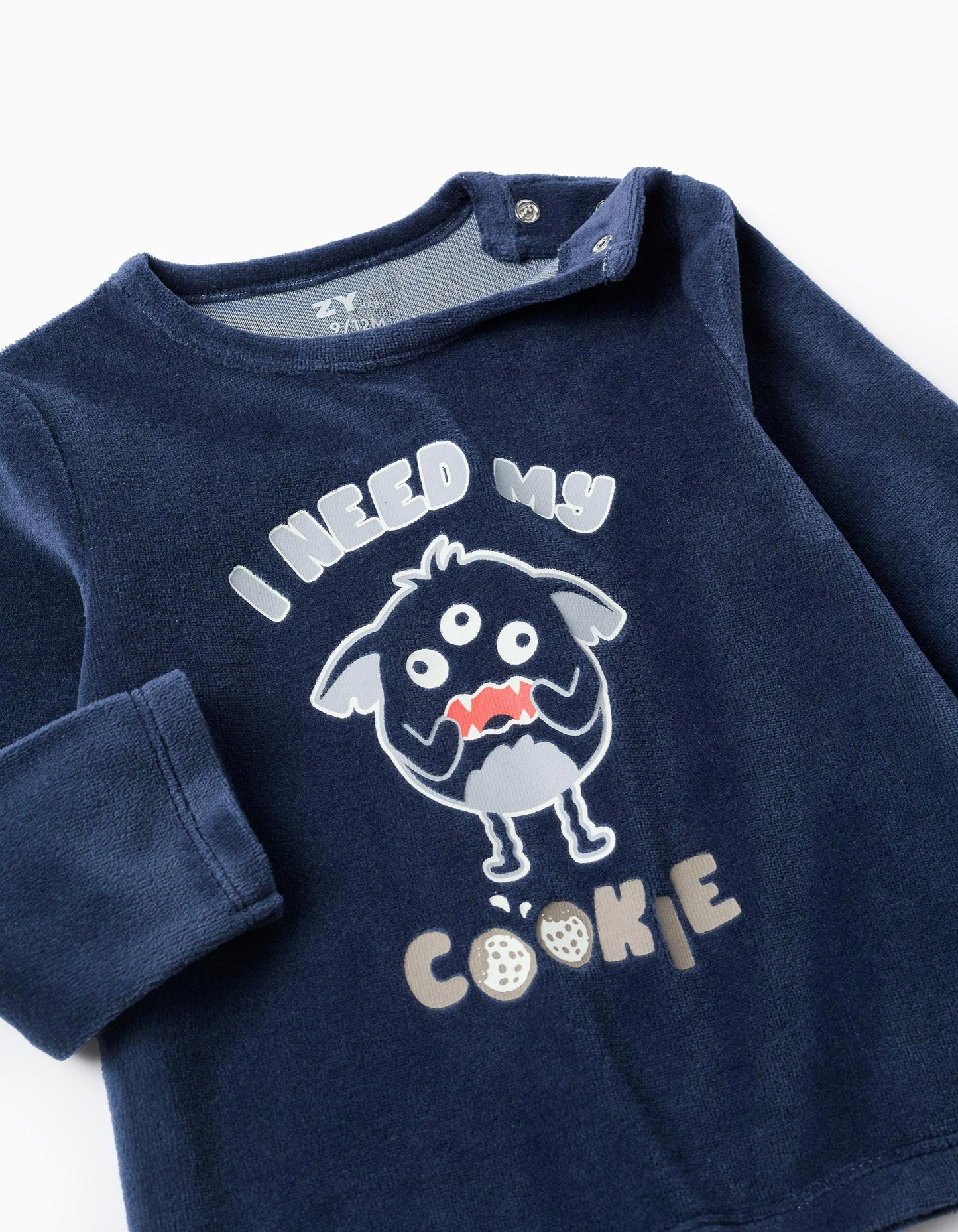 'Emotions' glow-in-the-dark velvet pyjama for baby boys, blue/grey