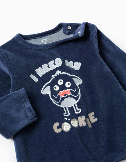 'Emotions' glow-in-the-dark velvet pyjama for baby boys, blue/grey