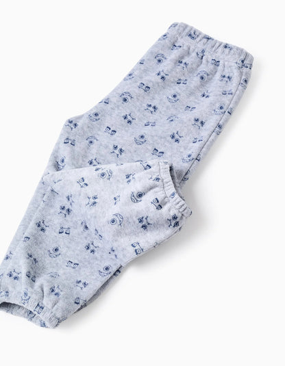 'Emotions' glow-in-the-dark velvet pyjama for baby boys, blue/grey