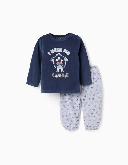 'Emotions' glow-in-the-dark velvet pyjama for baby boys, blue/grey