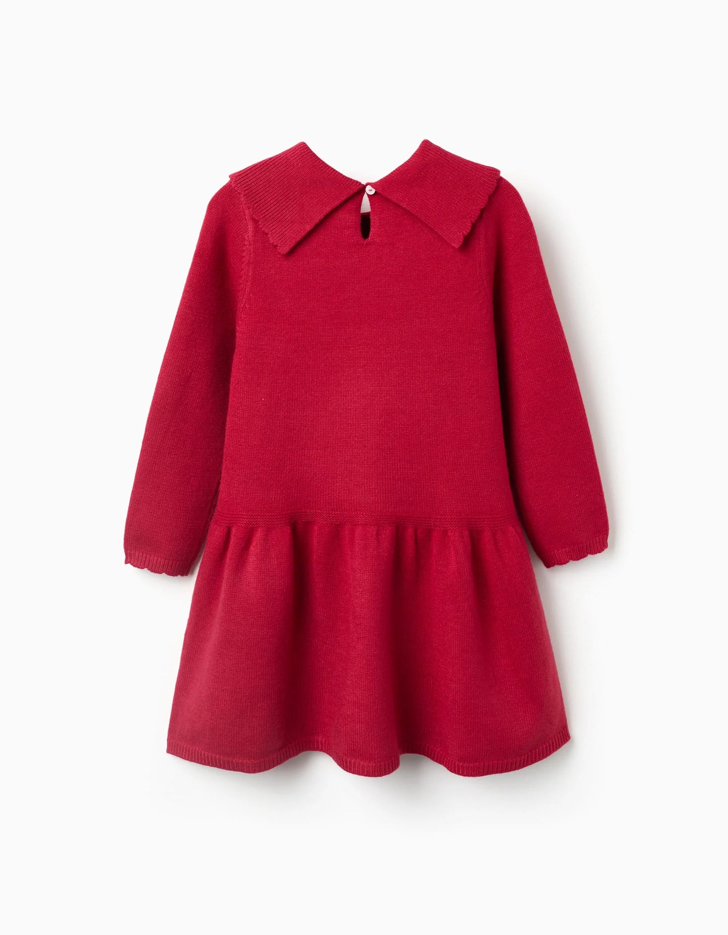Knitted Dress with Bow Collar for Girls, Red