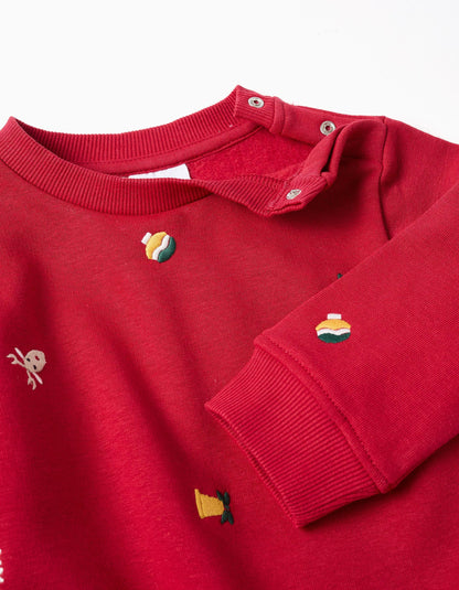 Brushed Sweatshirt with Christmas Embroidery for Baby Boys, Red