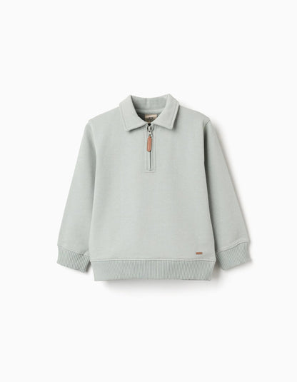 Brushed Sweatshirt with Polo Collar for Boys, Green