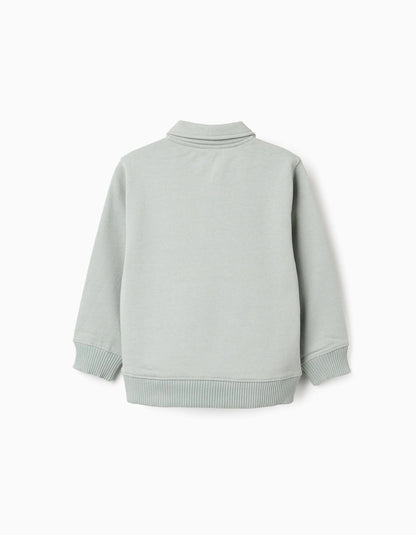 Brushed Sweatshirt with Polo Collar for Boys, Green