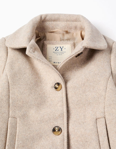 Wool Effect Coat with Lining You&Me for Baby Girls, Beige