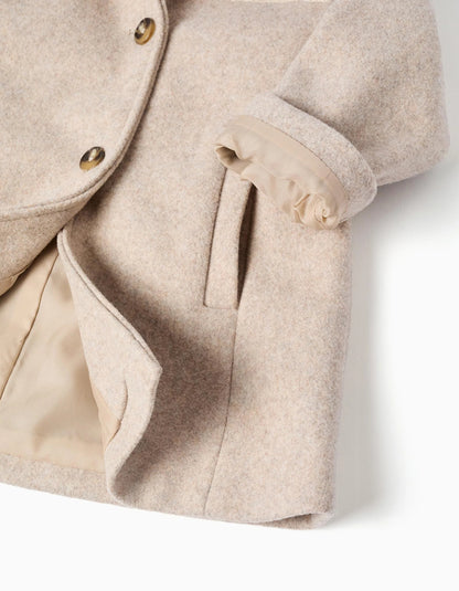 Wool Effect Coat with Lining You&Me for Baby Girls, Beige