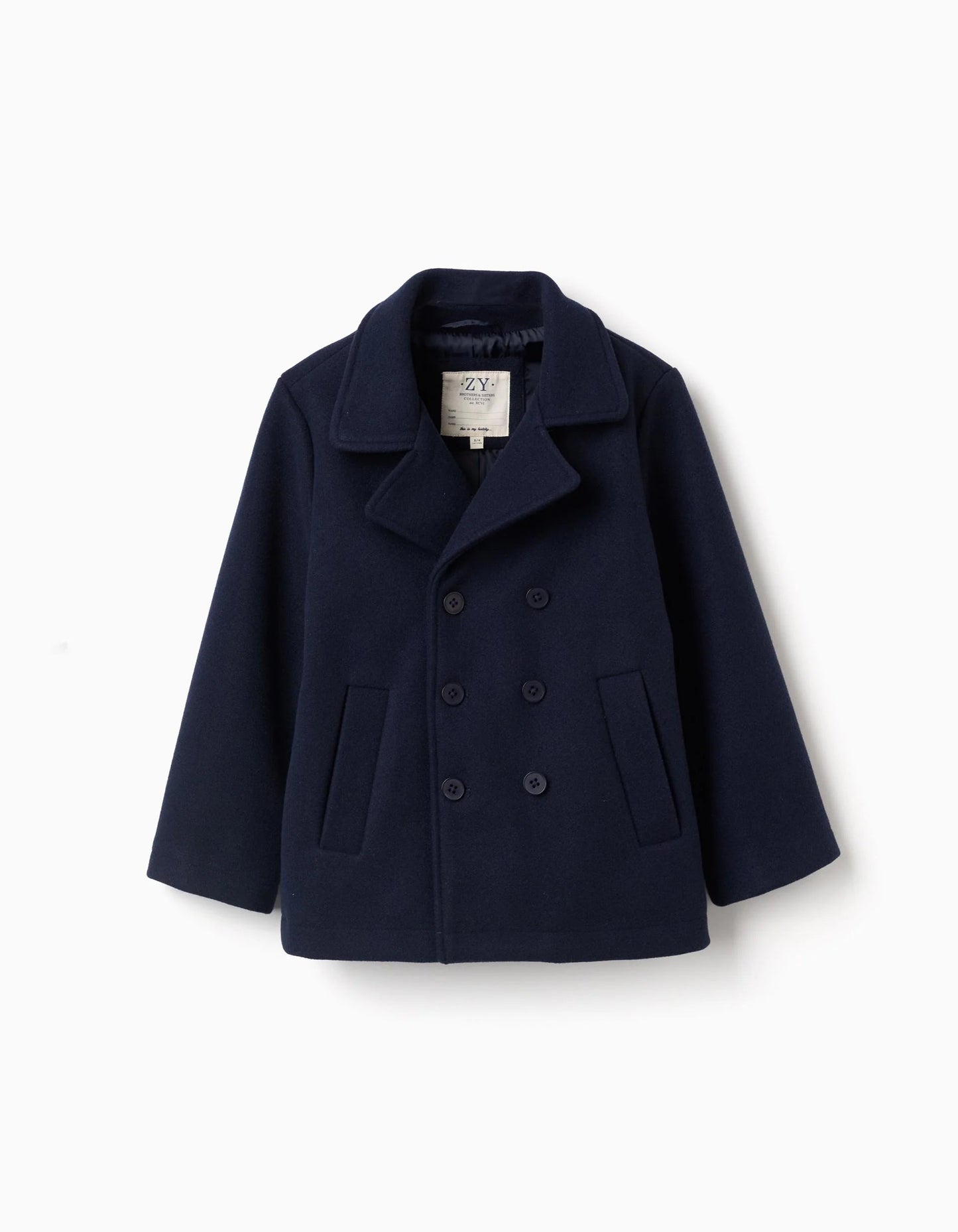 Wool Effect Coat with Cross Opening for Boys, Dark Blue