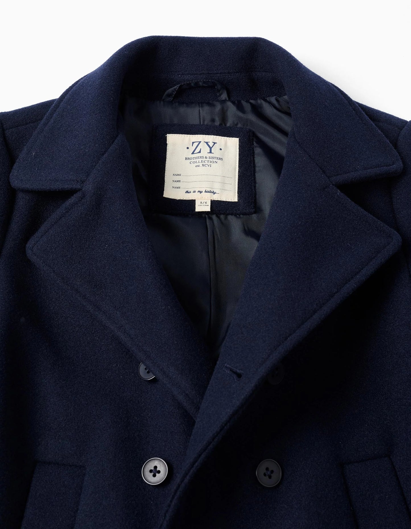 Wool Effect Coat with Cross Opening for Boys, Dark Blue