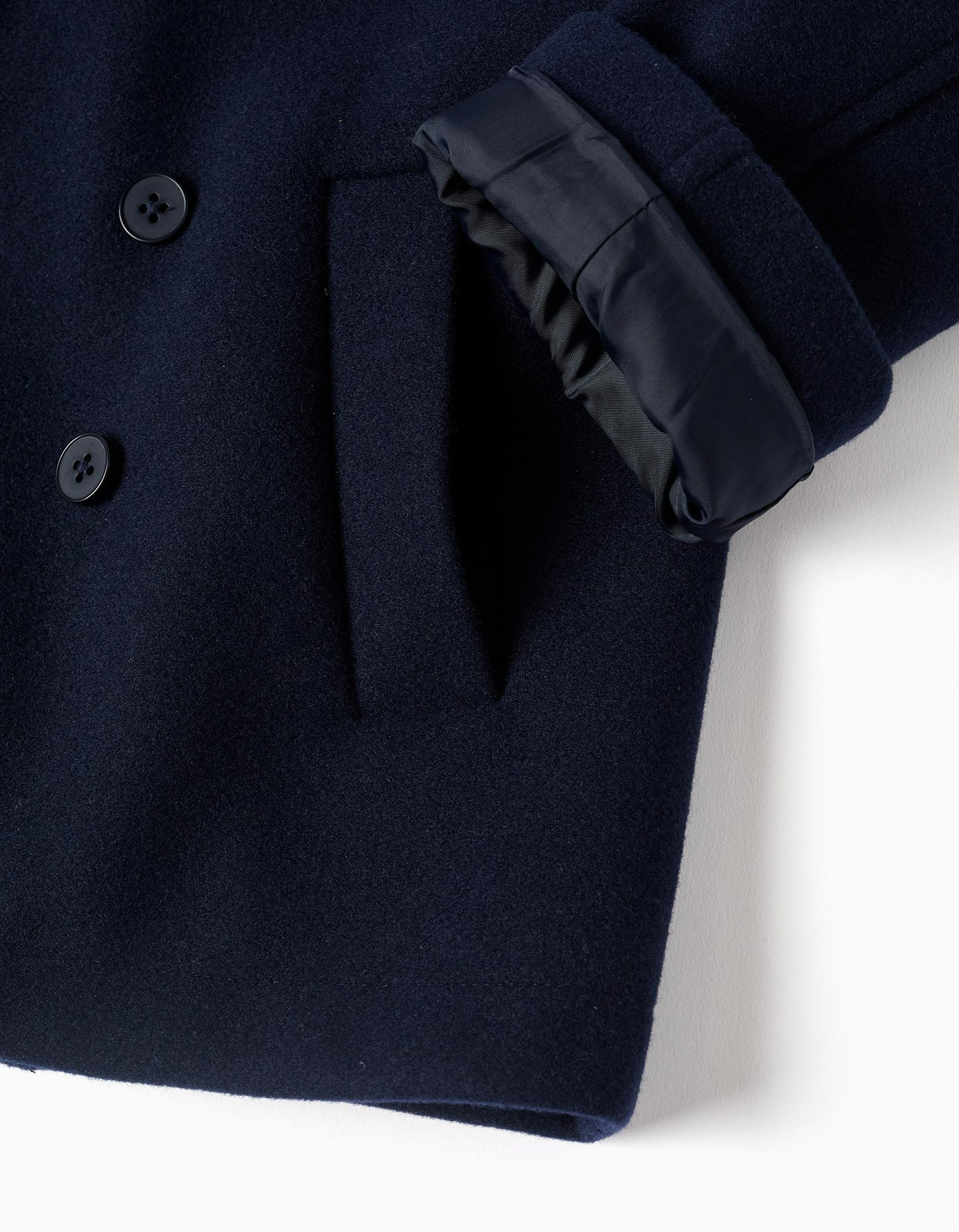 Wool Effect Coat with Cross Opening for Boys, Dark Blue