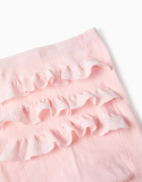 Frill Tights with Broderie Anglaise for Baby Girls, Light Pink